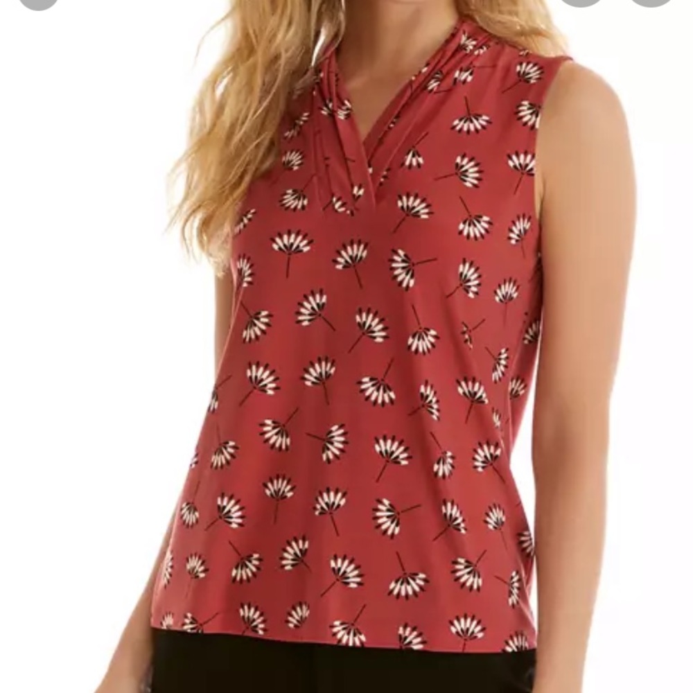 Anne Klein V-Neck Triple Pleat Top